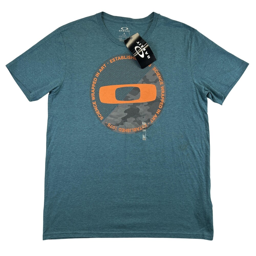 Oakley Shirt Mens XL Blue Science Wrapped In Art Logo Graphic Tee 1975 Camo